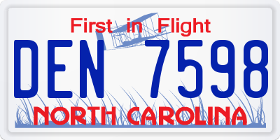 NC license plate DEN7598