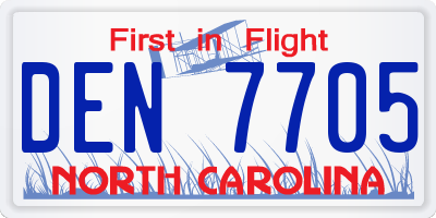 NC license plate DEN7705