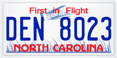 NC license plate DEN8023
