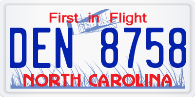 NC license plate DEN8758
