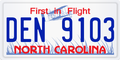 NC license plate DEN9103