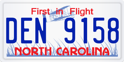 NC license plate DEN9158
