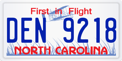NC license plate DEN9218