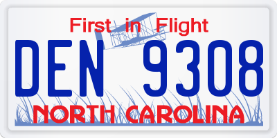 NC license plate DEN9308
