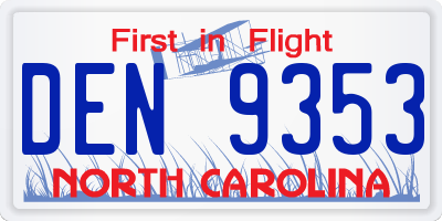 NC license plate DEN9353