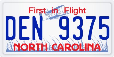 NC license plate DEN9375