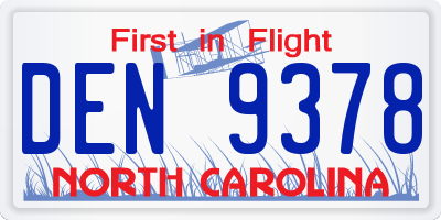 NC license plate DEN9378