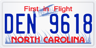 NC license plate DEN9618