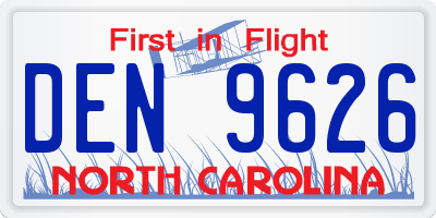 NC license plate DEN9626