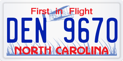 NC license plate DEN9670