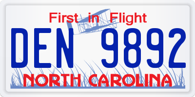 NC license plate DEN9892