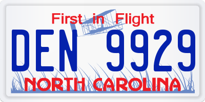 NC license plate DEN9929