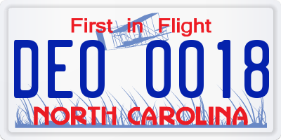 NC license plate DEO0018