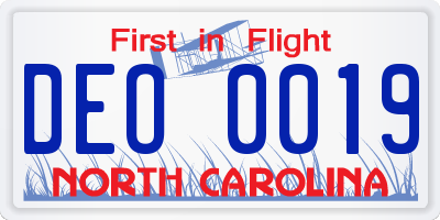 NC license plate DEO0019
