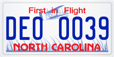 NC license plate DEO0039