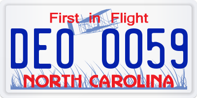 NC license plate DEO0059