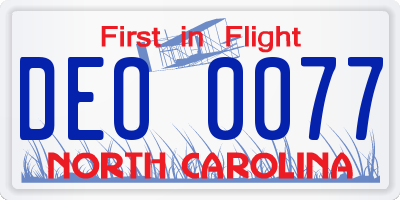 NC license plate DEO0077