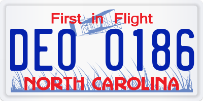 NC license plate DEO0186