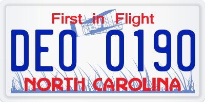 NC license plate DEO0190
