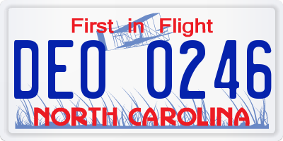 NC license plate DEO0246
