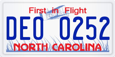 NC license plate DEO0252