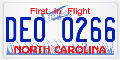 NC license plate DEO0266