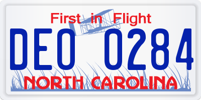 NC license plate DEO0284