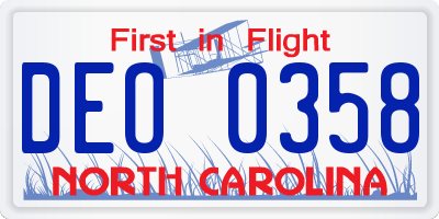 NC license plate DEO0358