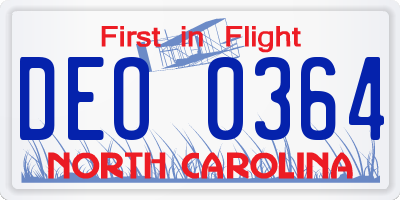 NC license plate DEO0364