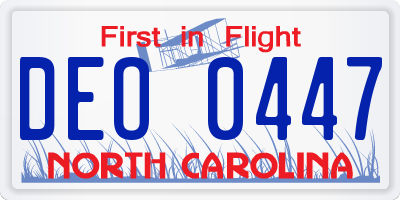 NC license plate DEO0447