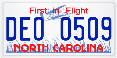 NC license plate DEO0509