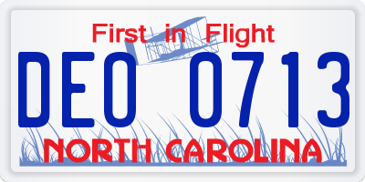 NC license plate DEO0713