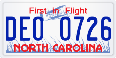 NC license plate DEO0726