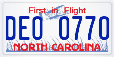 NC license plate DEO0770