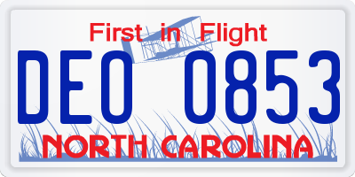 NC license plate DEO0853