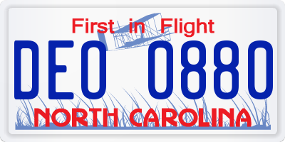 NC license plate DEO0880