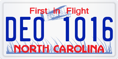 NC license plate DEO1016