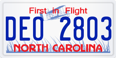 NC license plate DEO2803
