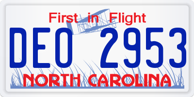 NC license plate DEO2953