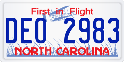 NC license plate DEO2983