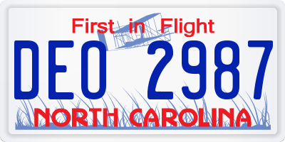 NC license plate DEO2987