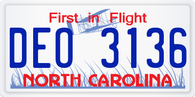 NC license plate DEO3136
