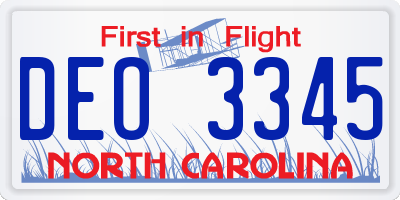 NC license plate DEO3345