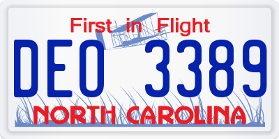 NC license plate DEO3389