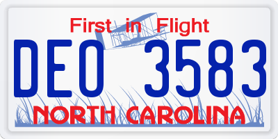 NC license plate DEO3583