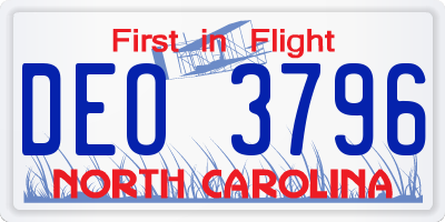 NC license plate DEO3796
