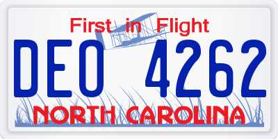 NC license plate DEO4262