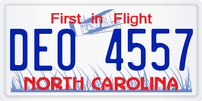 NC license plate DEO4557