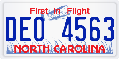 NC license plate DEO4563