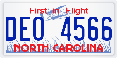 NC license plate DEO4566